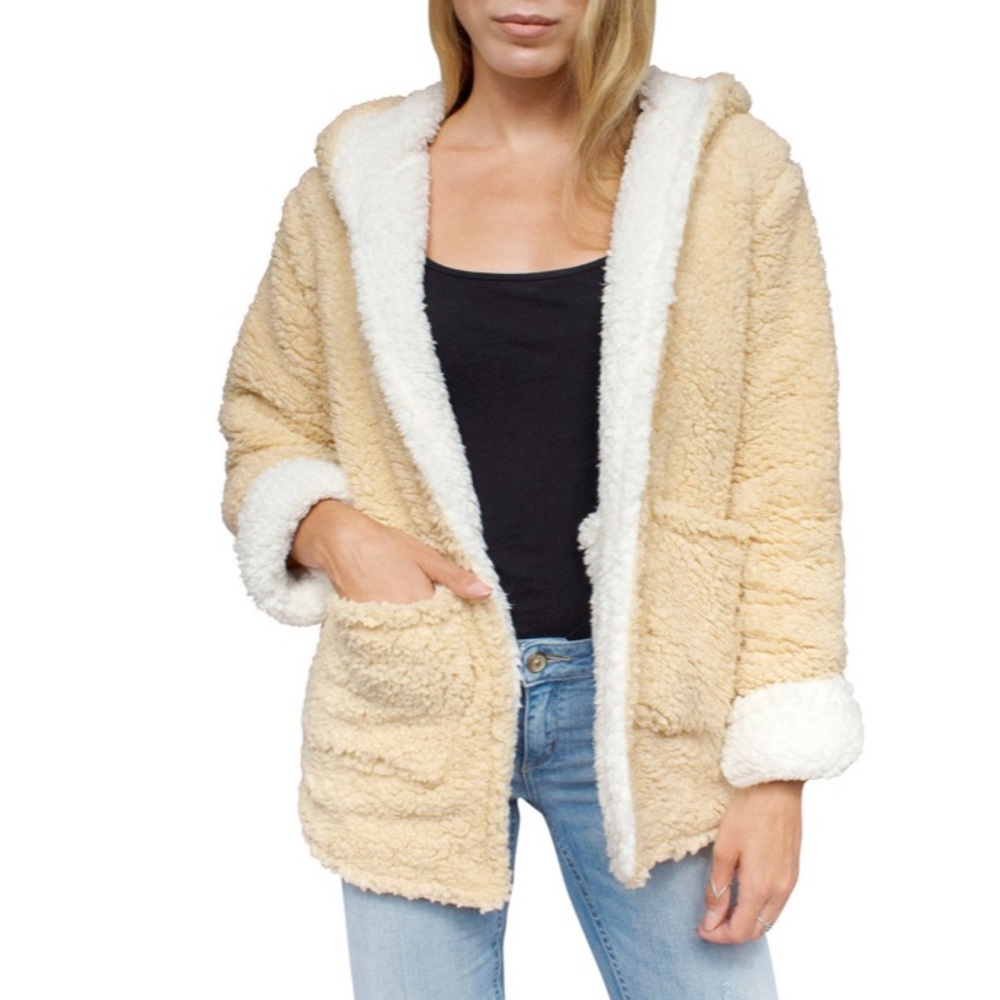 Reversible faux fur Sherpa teddy bear jacket beige - Picture 4 of 8